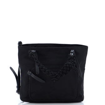 Prada Braided Handle Front Pocket Tote Tessuto Small