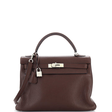 Hermes Kelly Handbag Red Clemence with Palladium Hardware 32