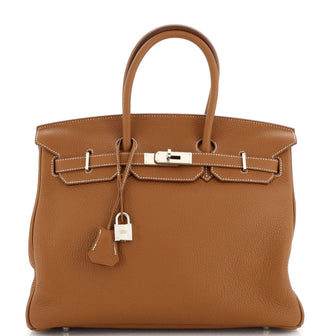 Hermes Birkin Handbag Brown Clemence with Palladium Hardware 35