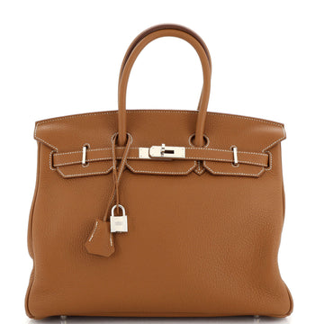 Hermes Birkin Handbag Brown Clemence with Palladium Hardware 35