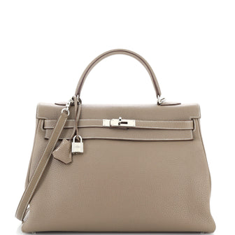 Hermes Kelly Handbag Grey Togo with Palladium Hardware 35