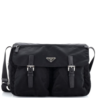 Prada Double Buckle Flap Camera Bag Tessuto Large