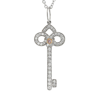 Tiffany & Co. Fleur de Lis Key Pendant Necklace Platinum and 18K Rose Gold with Pink and White Diamonds Small