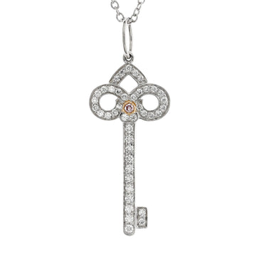 Tiffany & Co. Fleur de Lis Key Pendant Necklace Platinum and 18K Rose Gold with Pink and White Diamonds Small