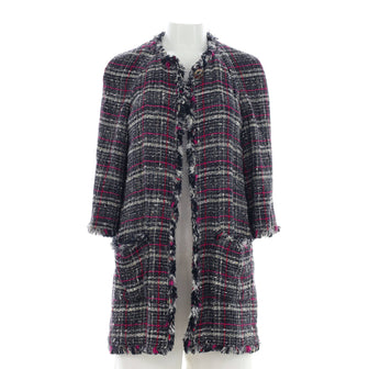 Chanel Women's Button Up Reversible Long Coat Tweed