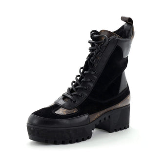 Louis Vuitton Women's Laureate Platform Desert Boots Suede with Monogram Canvas