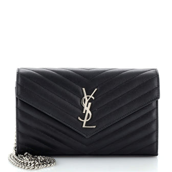 Saint Laurent Classic Monogram Wallet on Chain Matelasse Chevron Leather Medium