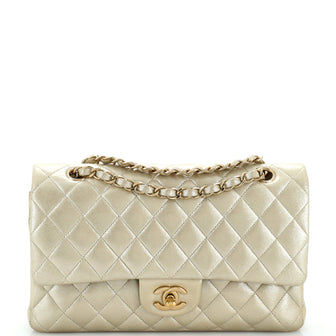 Chanel Classic Double Flap Bag Quilted Iridescent Calfskin Medium Neutral  2401521