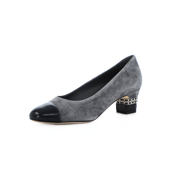 Chanel Women's Cap Toe Pumps Suede and Leather with Chain Detail