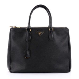 Prada Double Zip Lux Tote Saffiano Leather Large Black 2402101