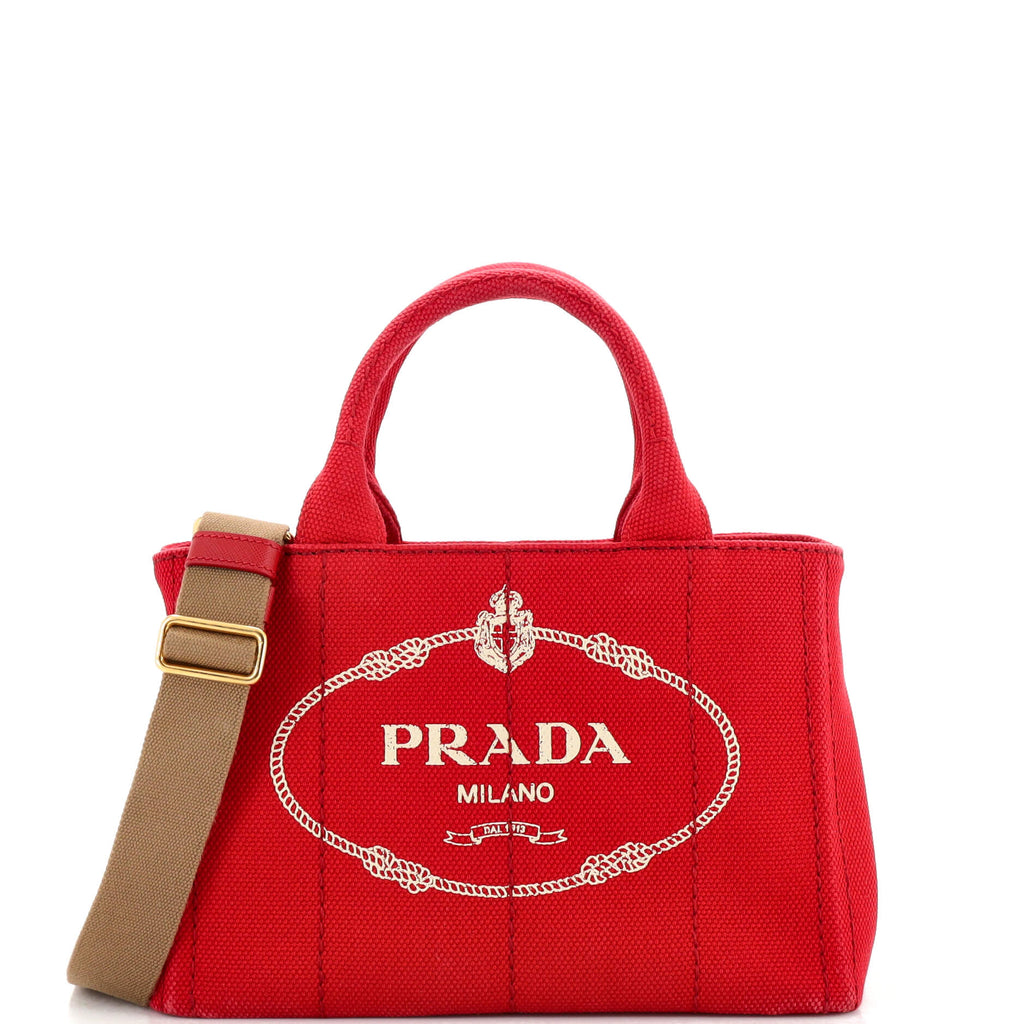 Prada Canapa Convertible Tote Canvas Mini Red 2402221