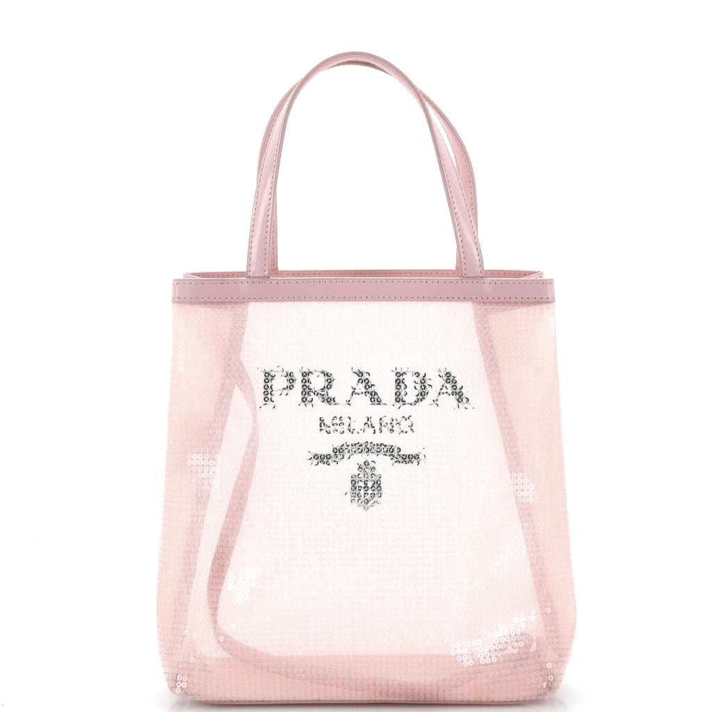 Prada Logo Open Tote Sequined Mesh Small 240225