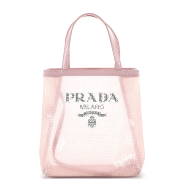 Prada Logo Open Tote Sequined Mesh Small