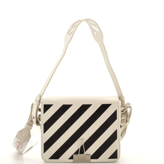 Off White Binder Clip Flap Bag Striped Leather Small