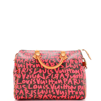 Louis Vuitton Speedy Handbag Limited Edition Monogram Graffiti 30 Pink