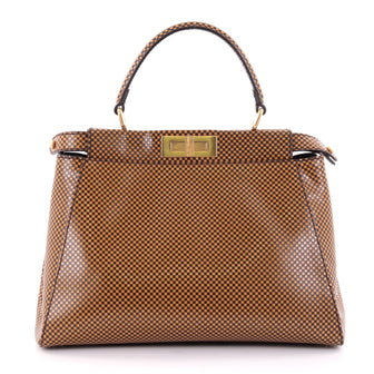Fendi Peekaboo Handbag Check Print Leather Regular Brown 2403201