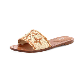 Louis Vuitton Women's Lock It Flat Mule Sandals Monogram Giant Raffia with Leather