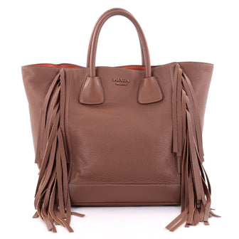 Prada Side Fringe Tote Cervo Leather Medium Brown 2403801