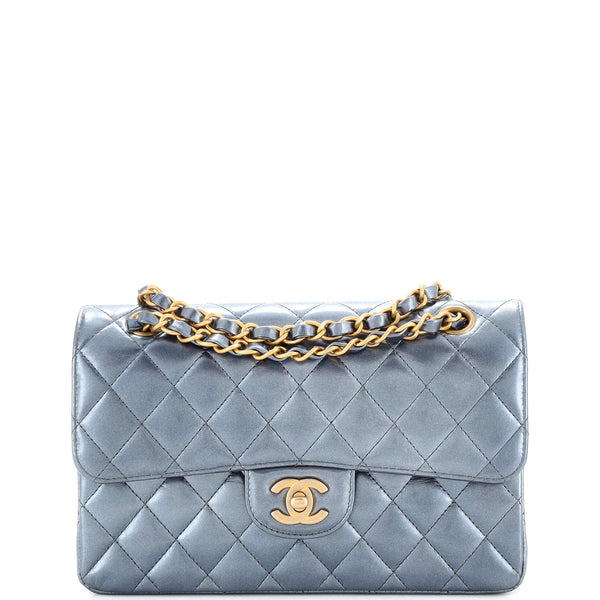 Chanel Classic Double Flap Bag Quilted Lambskin Small Blue 38440168