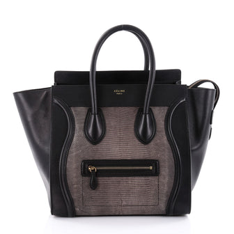 Celine Luggage Handbag Lizard and Leather Mini Black 2404201