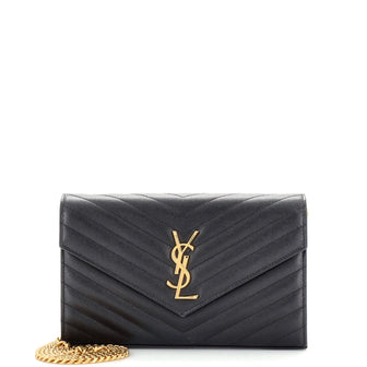 Saint Laurent Classic Monogram Wallet on Chain Matelasse Chevron Leather Medium