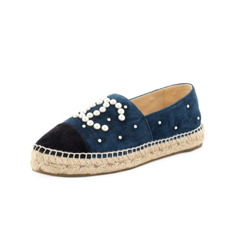 Chanel Women's CC Cap Toe Espadrilles Embellished Suede