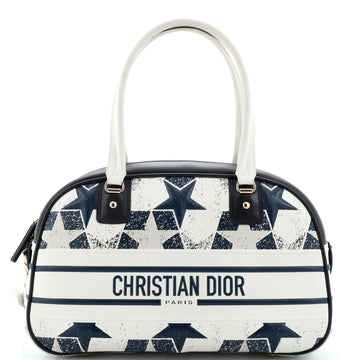 Christian Dior Vibe Zip Bowling Bag Printed Star Embossed Leather Medium