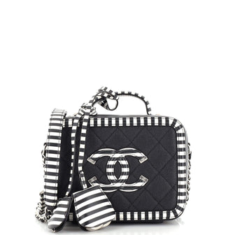 Chanel Filigree Vanity Case Quilted Caviar with Striped Leather Small