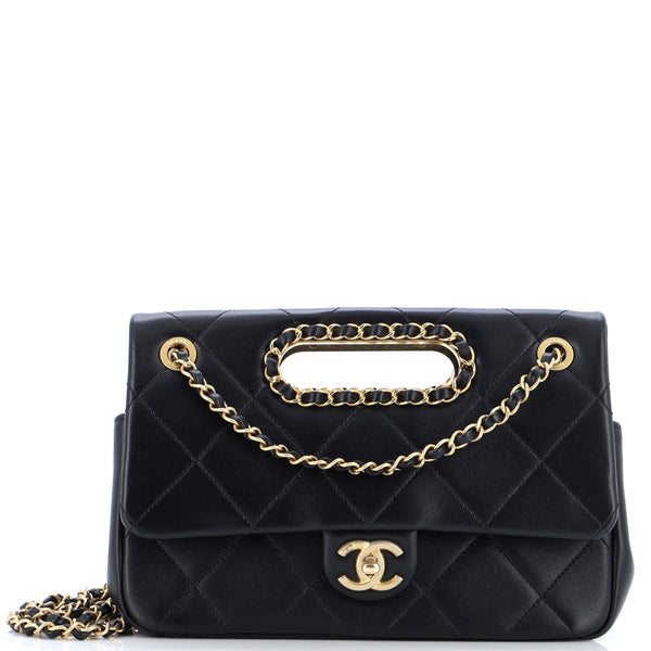 Chanel A Real Catch Flap Bag Quilted Lambskin Medium Black
