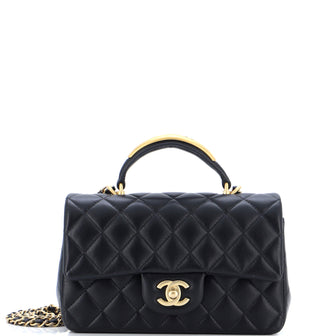 Chanel Classic Single Flap Metal Top Handle Bag Quilted Lambskin Mini