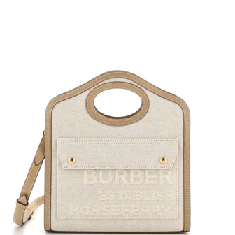 Burberry Logo Pocket Tote Canvas with Leather Mini