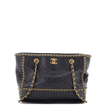 Chanel Chain Around Lines Shopping Tote Quilted Calfskin Small
