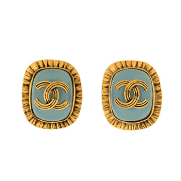 Chanel Vintage CC Rectangle Clip-On Earrings Metal and Resin