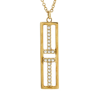Tiffany & Co. T Open Vertical Diamond Bar Pendant Necklace 18K Yellow Gold with Diamonds