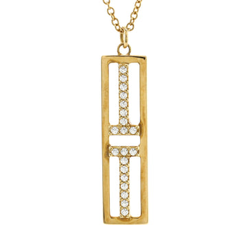 Tiffany & Co. T Open Vertical Diamond Bar Pendant Necklace 18K Yellow Gold with Diamonds