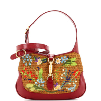 Gucci Jackie 1961 Hobo Embroidered Straw with Leather Small