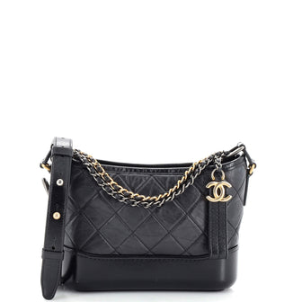 CHANEL Aged Calfskin Quilted Small Gabrielle Hobo Black White | FASHIONPHILE
