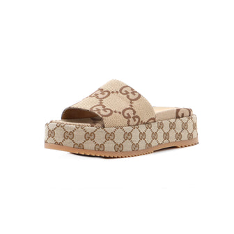 Gucci Women's Angelina Platform Slide Sandals GG Canvas