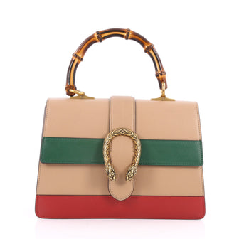 Gucci Dionysus Bamboo Top Handle Bag Colorblock Leather Neutral 240660