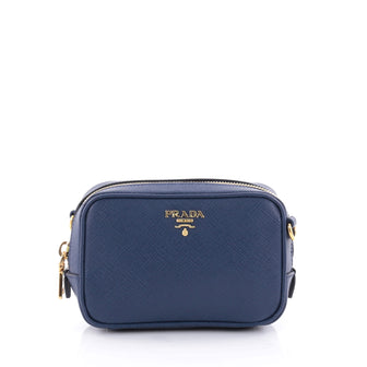 Prada Zip Crossbody Bag Saffiano Leather Mini Blue 2406701