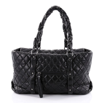Chanel Ligne Lady Braid Tote Quilted Leather XL Black