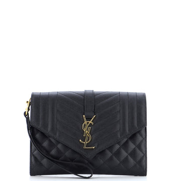 Saint Laurent Classic Monogram Envelope Wristlet Clutch Mixed Matelasse Leather