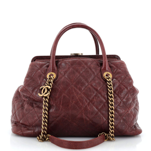 Chanel Frame Tote Quilted Glazed Caviar Large 240748