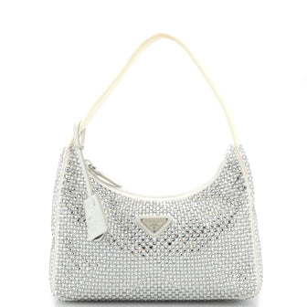 Prada Re-Edition 2000 Hobo Crystal Embellished Satin Mini