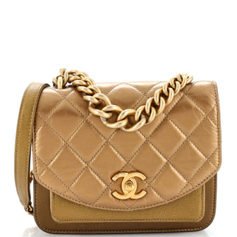 Chanel Chain Handle Flap Bag Quilted Calfskin with Caviar Mini