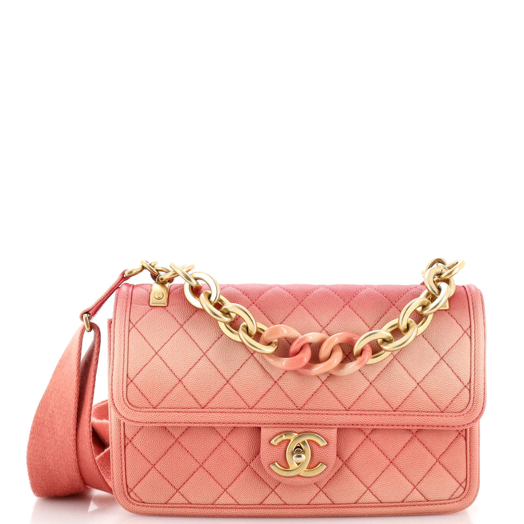 Sunset On The Sea Small Flap Bag in Coral Pink Caviar