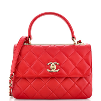 Chanel Trendy CC Top Handle Flap Quilted Leather Shoulder Bag Red