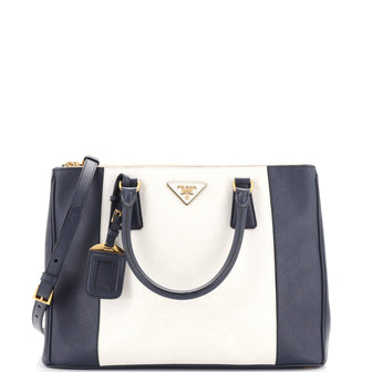 Prada Bicolor Double Zip Lux Tote Saffiano Leather Medium