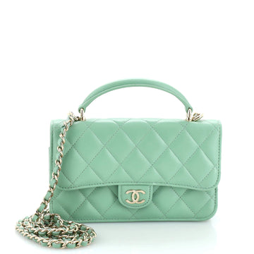 Chanel Classic Top Handle Flap Phone Holder with Chain Quilted Lambskin
