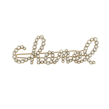 Chanel Swirling Logo Hair Clip Metal with Crystals and Faux Pearls